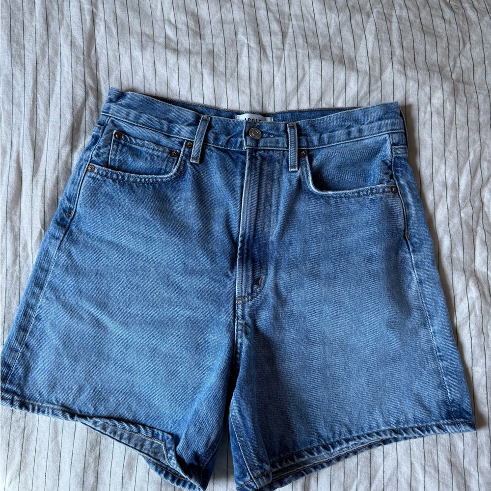 Agolde Classic Blue Denim High-Rise Shorts